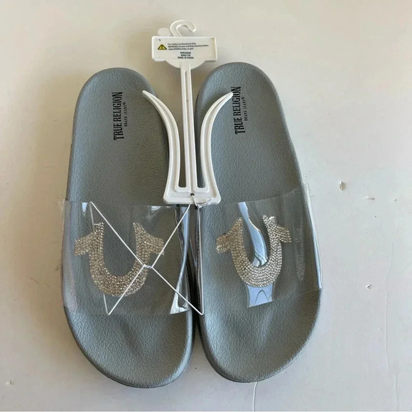 NWT TRUE RELIGION WOMEN'S FLIP FLOP
SANDALS, CLEAR TOP WITH CRYTAL LOGO - Picture 5 of 6